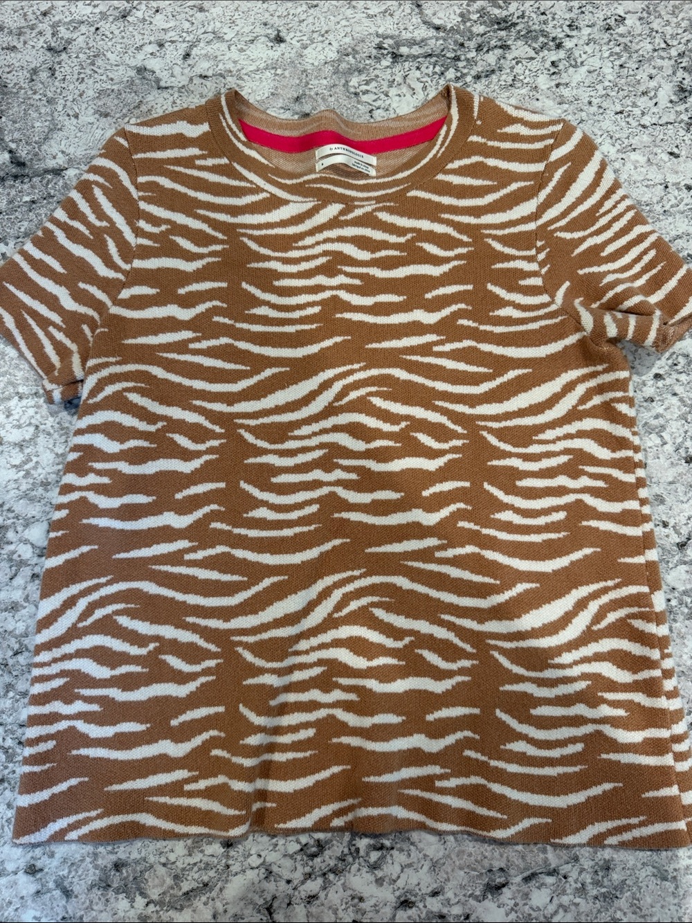 Anthropologie Short-Sleeve Zebra-Stripe Tee in Brown & Cream